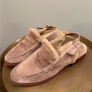 Dolce Vita Tan Suede Loafers with Fur Trim